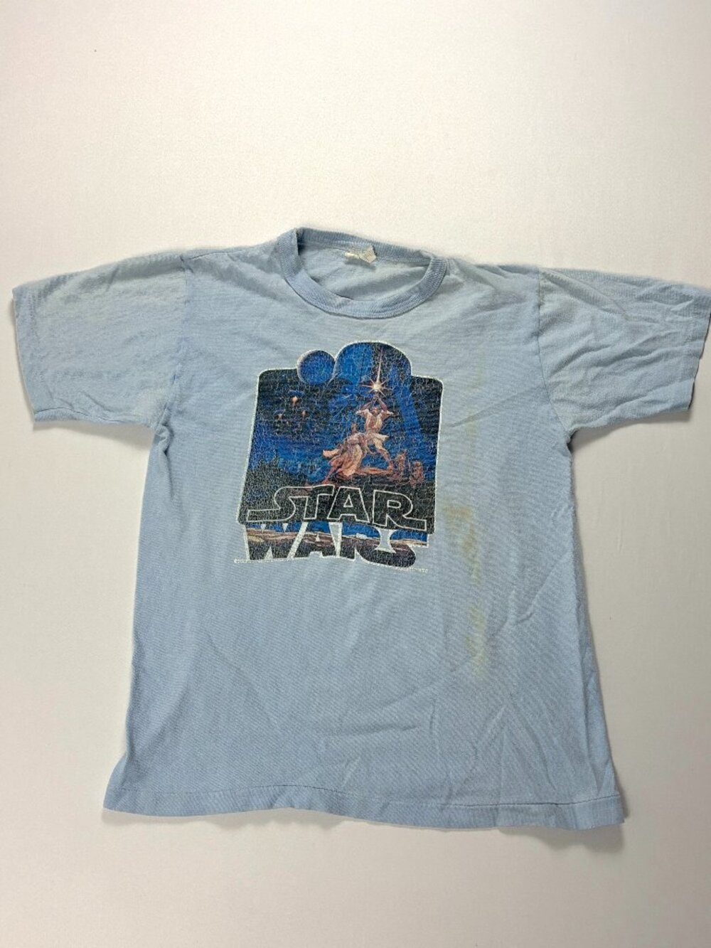 Vintage Star Wars Youth Light Blue Sz M Darth Vader Movie Single Stitch 1977 70s